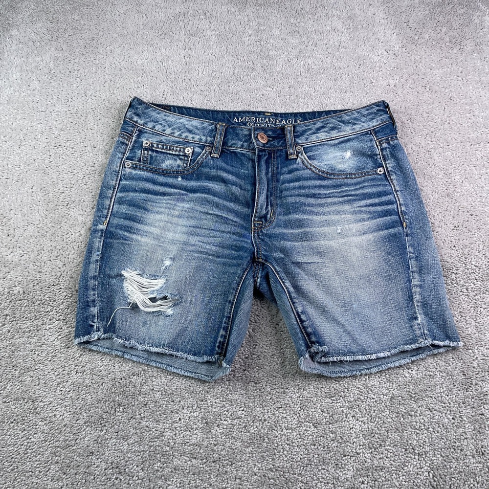 American Eagle Jean Shorts Women 6 Blue Distressed Cutoff Denim Summer Casual